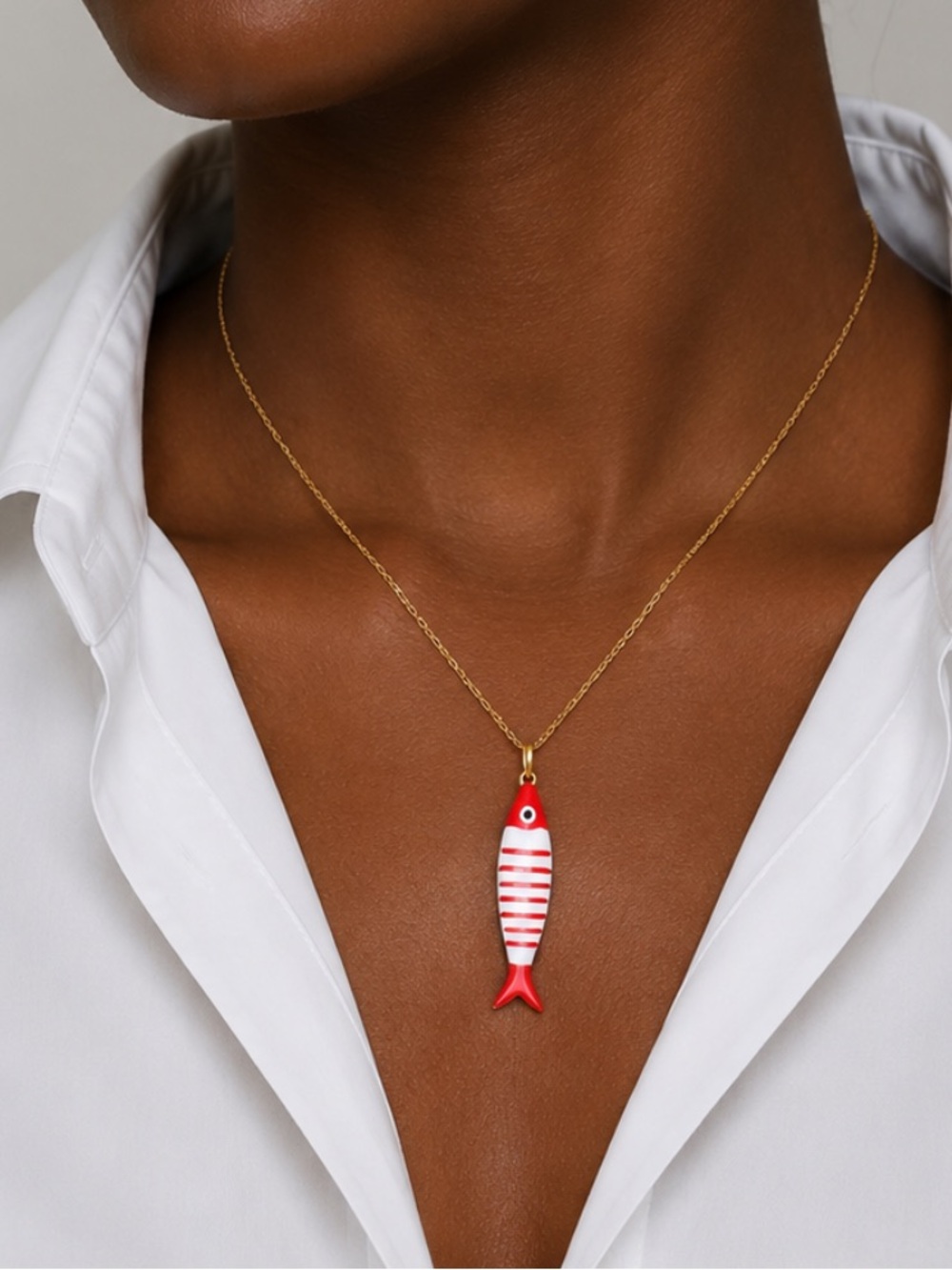 New! Coastal 18K Gold Plated Red Fish Sardine Necklace NWOT (5009) - Picture 2 of 3
